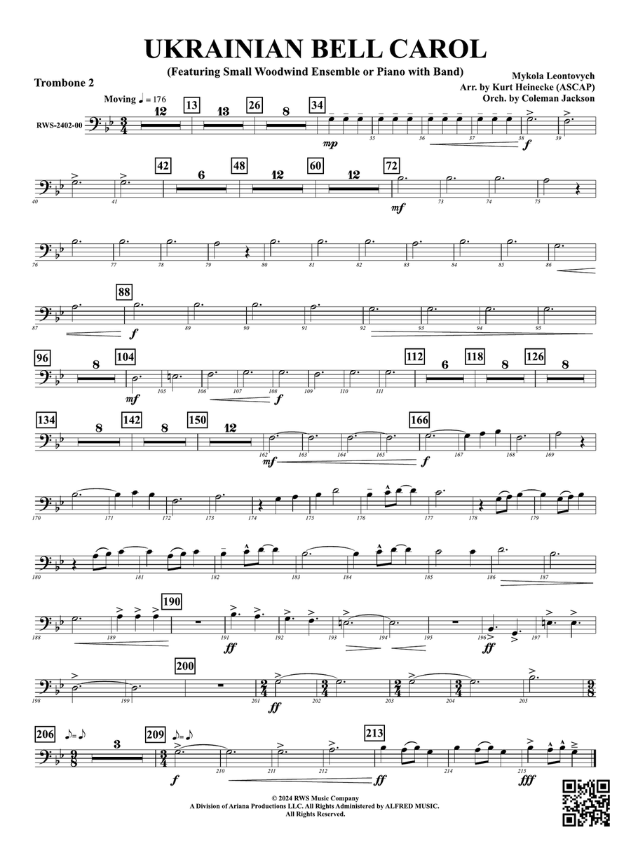 Ukrainian Bell Carol (Featuring a Small Woodwind Ensemble or Piano with Band): 2nd Trombone Woodwind Ensemble scores gallery preview page 1