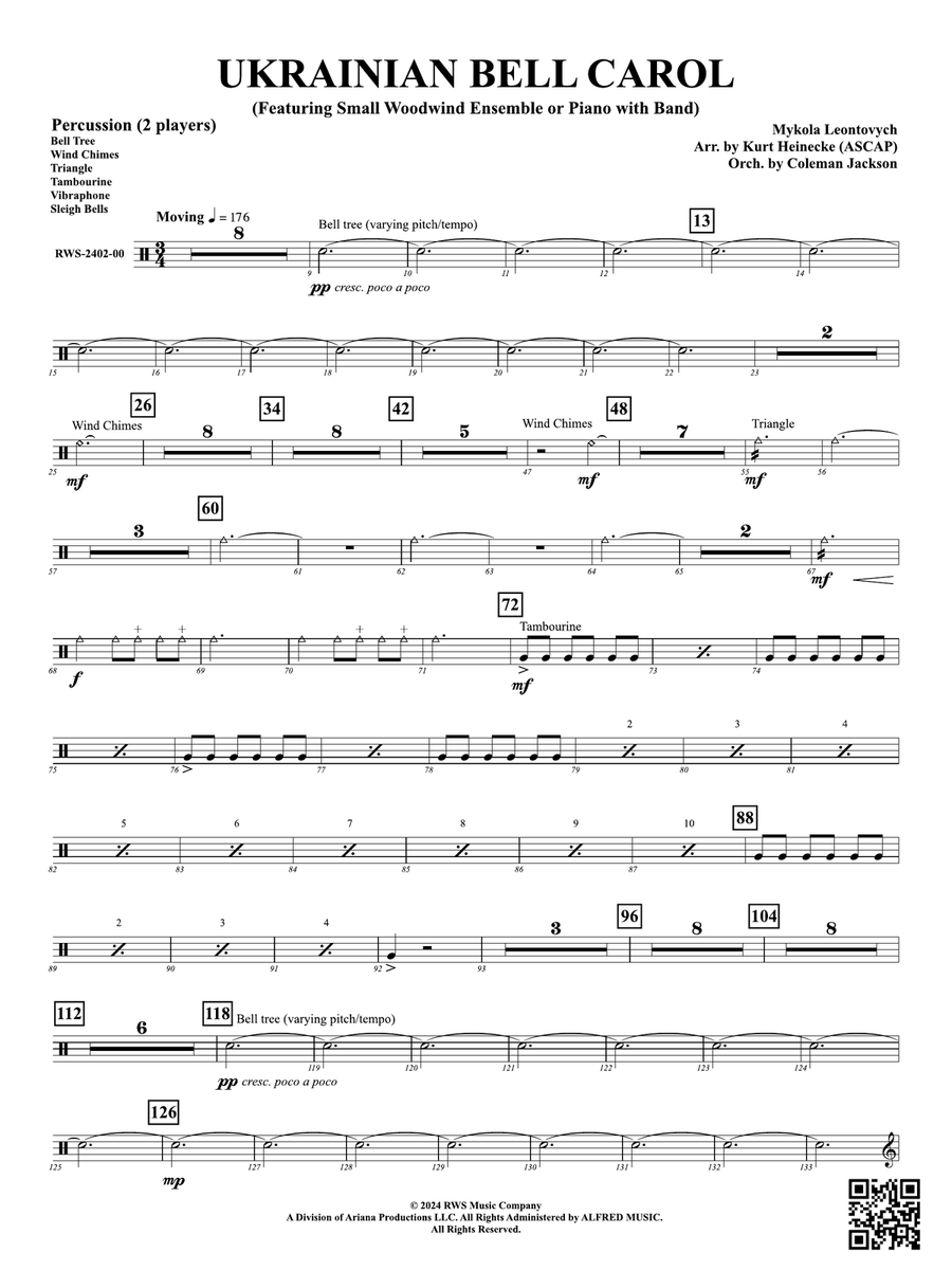 Ukrainian Bell Carol (Featuring a Small Woodwind Ensemble or Piano with Band): Auxiliary Percussion Woodwind Ensemble scores gallery preview page 1