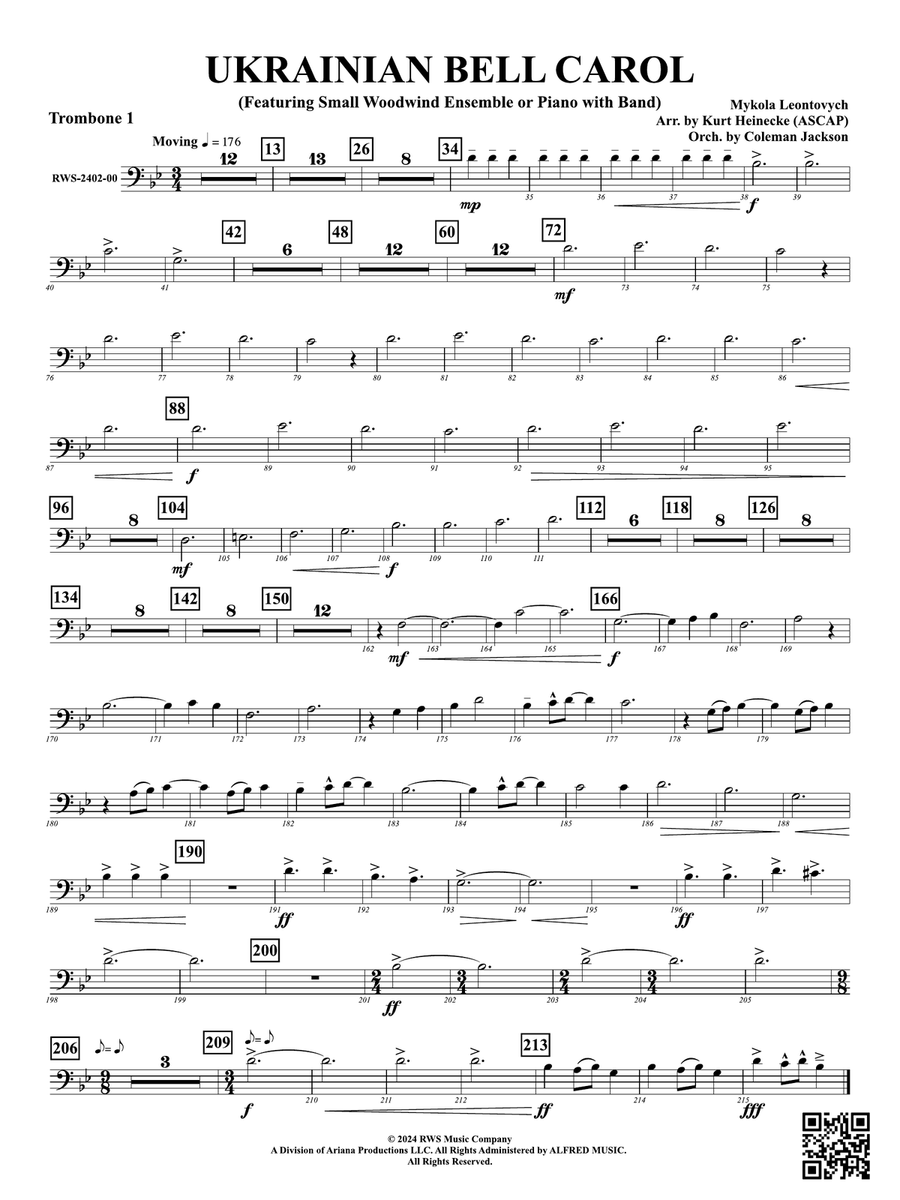 Ukrainian Bell Carol (Featuring a Small Woodwind Ensemble or Piano with Band): 1st Trombone Woodwind Ensemble scores gallery preview page 1