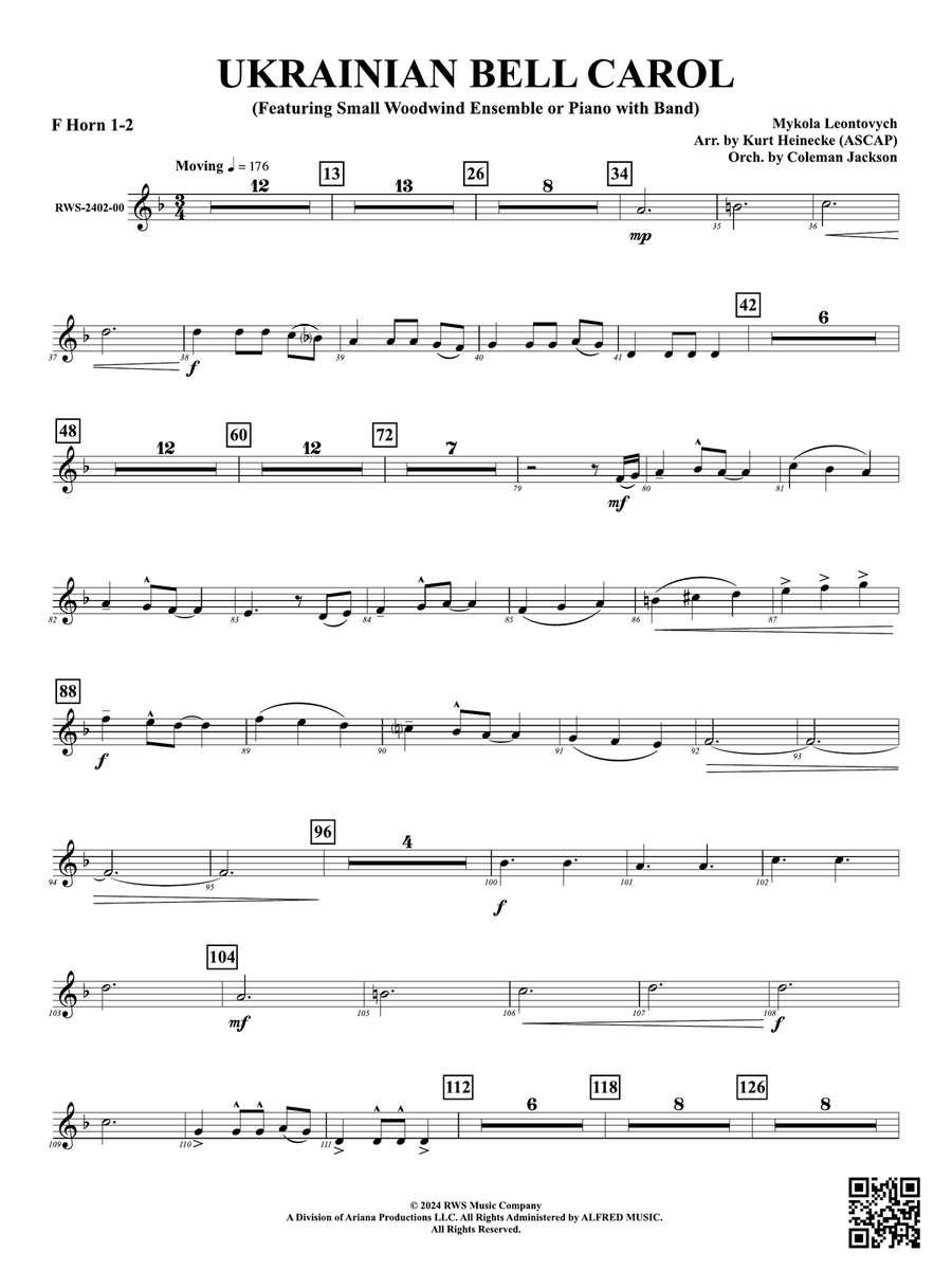Ukrainian Bell Carol (Featuring a Small Woodwind Ensemble or Piano with Band): 1st & 2nd F Horns Woodwind Ensemble scores gallery preview page 1
