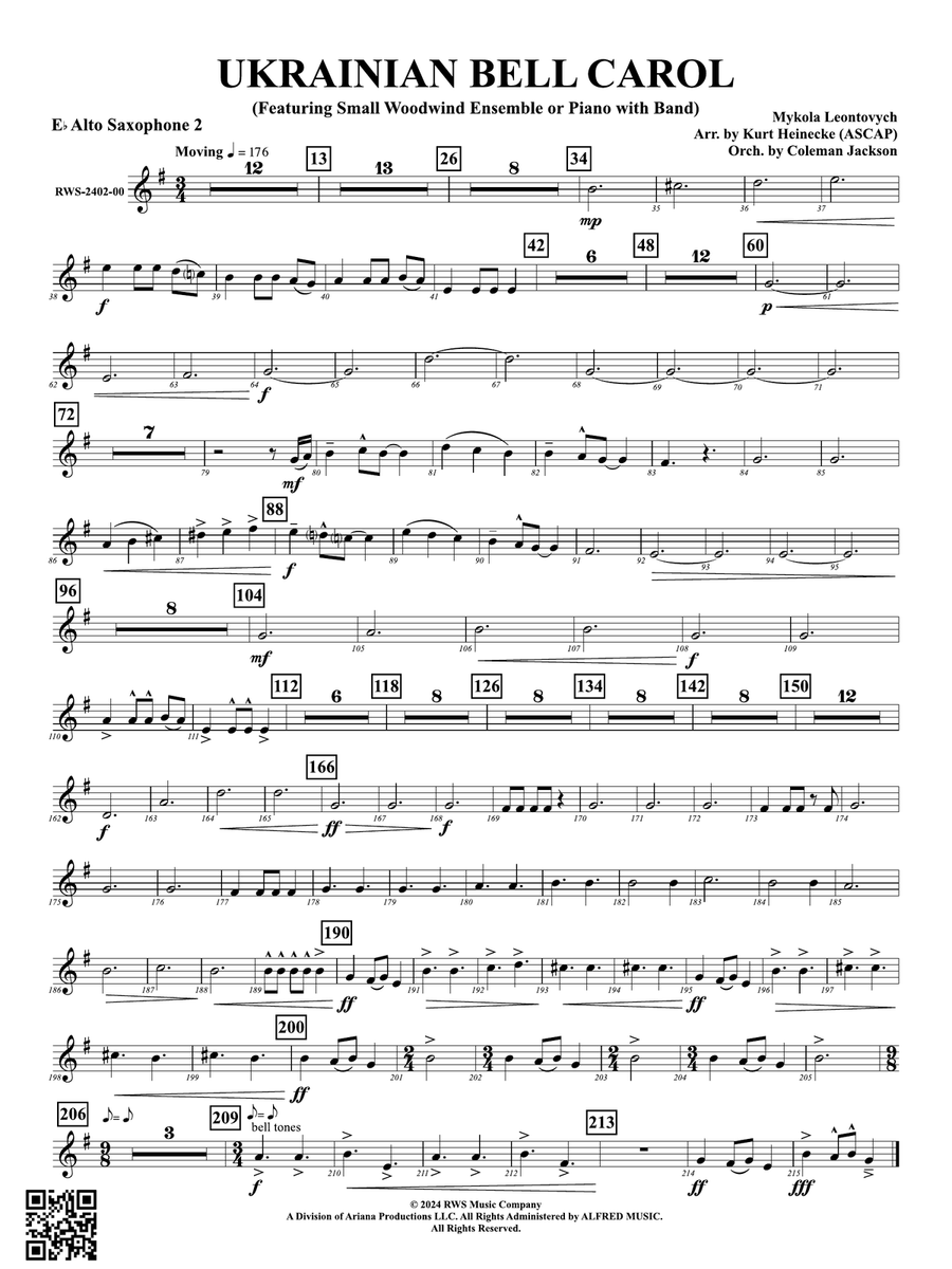 Ukrainian Bell Carol (Featuring a Small Woodwind Ensemble or Piano with Band): 2nd E-flat Alto Saxophone Woodwind Ensemble scores gallery preview page 1