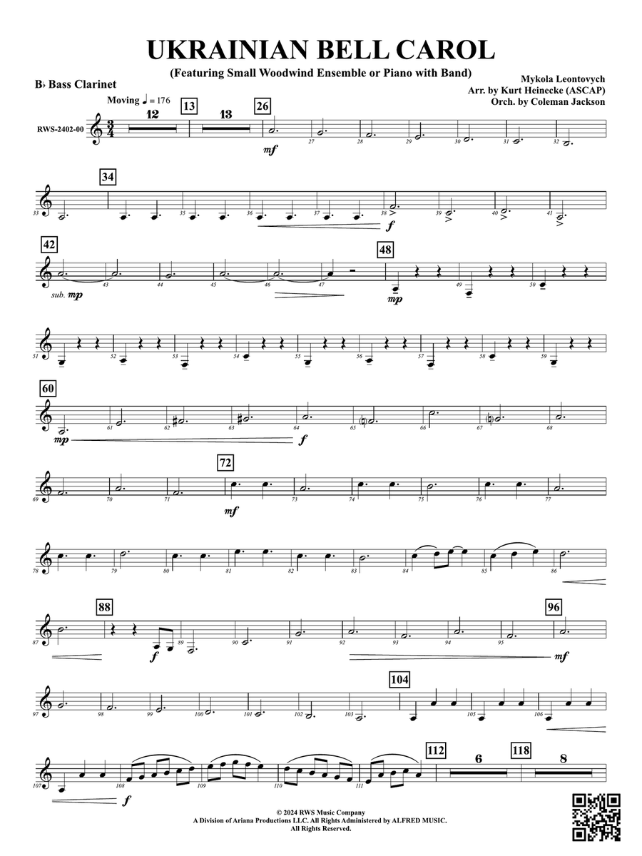 Ukrainian Bell Carol (Featuring a Small Woodwind Ensemble or Piano with Band): Bass Clarinet Woodwind Ensemble scores gallery preview page 1