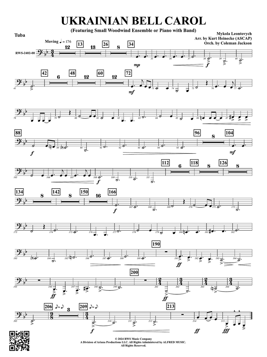 Ukrainian Bell Carol (Featuring a Small Woodwind Ensemble or Piano with Band): Tuba Woodwind Ensemble scores gallery preview page 1