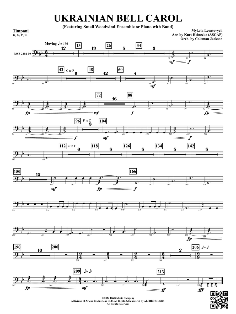 Ukrainian Bell Carol (Featuring a Small Woodwind Ensemble or Piano with Band): Timpani Woodwind Ensemble scores gallery preview page 1