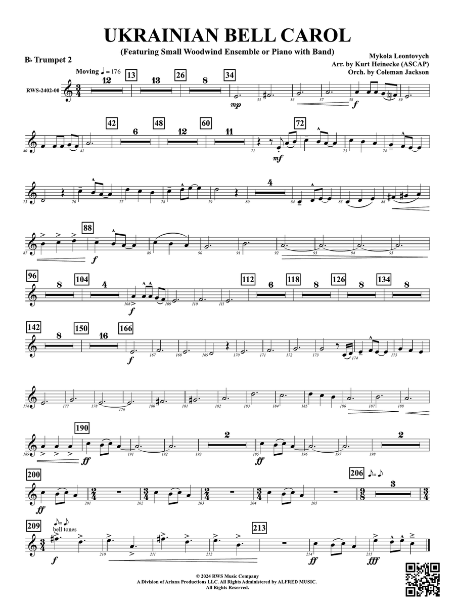 Ukrainian Bell Carol (Featuring a Small Woodwind Ensemble or Piano with Band): 2nd B-flat Trumpet Woodwind Ensemble scores gallery preview page 1