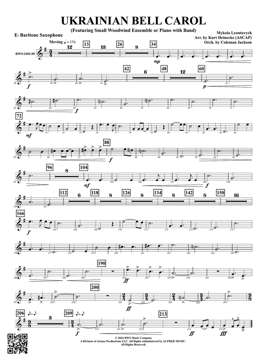 Ukrainian Bell Carol (Featuring a Small Woodwind Ensemble or Piano with Band): E-flat Baritone Saxophone Woodwind Ensemble scores gallery preview page 1