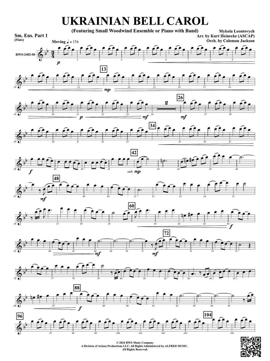 Ukrainian Bell Carol (Featuring a Small Woodwind Ensemble or Piano with Band): Small Ensemble - Part 1 (Flute) Woodwind Ensemble scores gallery preview page 1