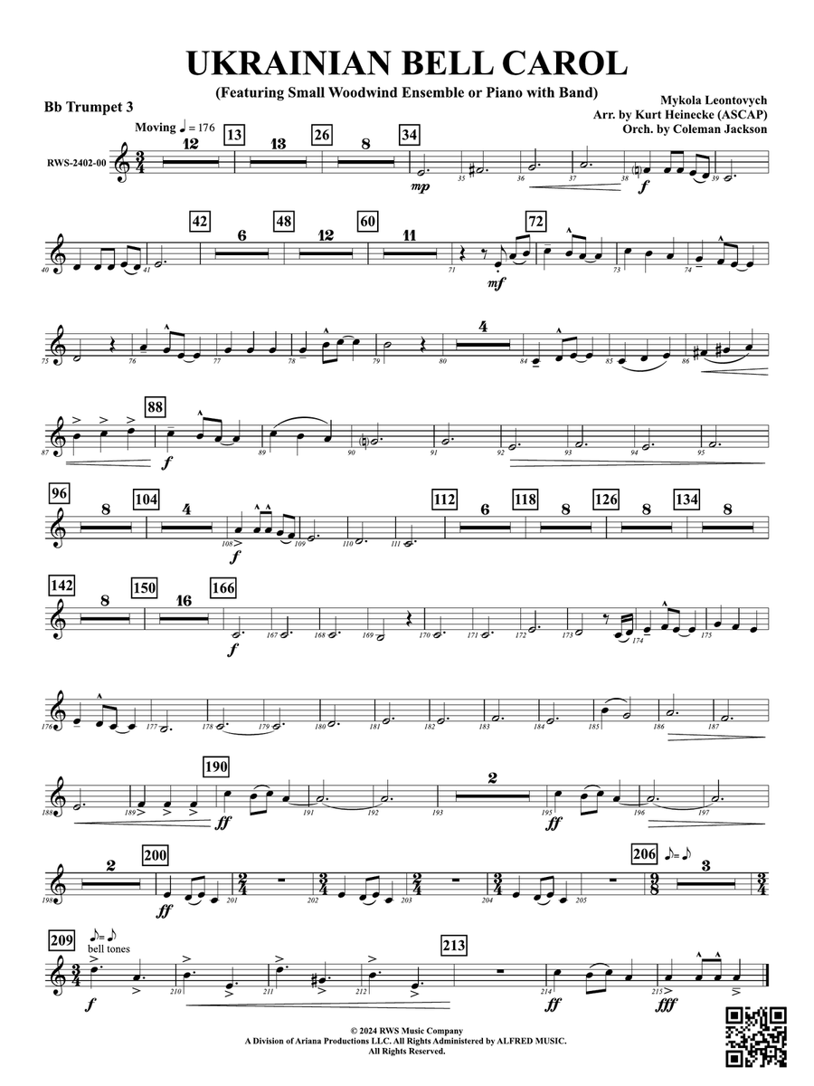 Ukrainian Bell Carol (Featuring a Small Woodwind Ensemble or Piano with Band): 3rd B-flat Trumpet Woodwind Ensemble scores gallery preview page 1