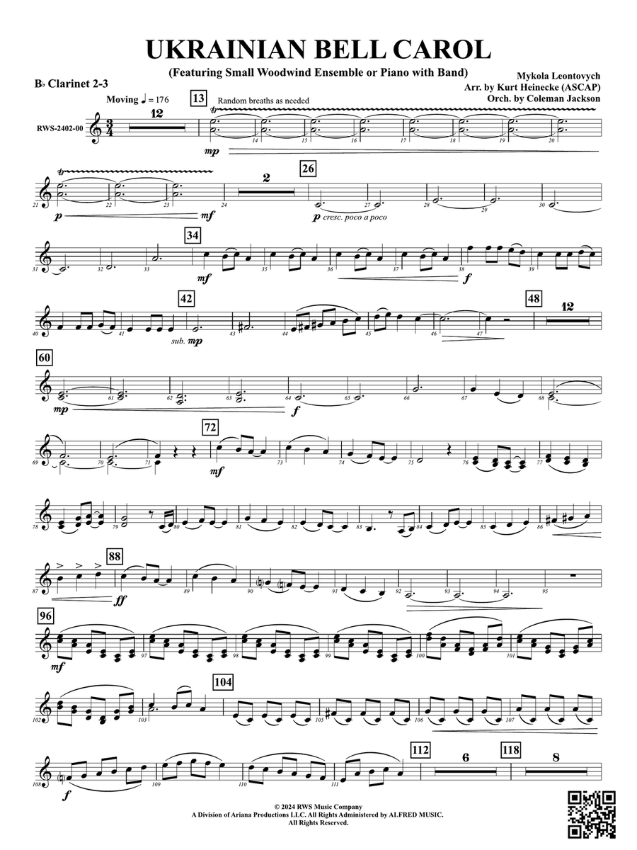 Ukrainian Bell Carol (Featuring a Small Woodwind Ensemble or Piano with Band): 2nd & 3rd B-flat Clarinets Woodwind Ensemble scores gallery preview page 1