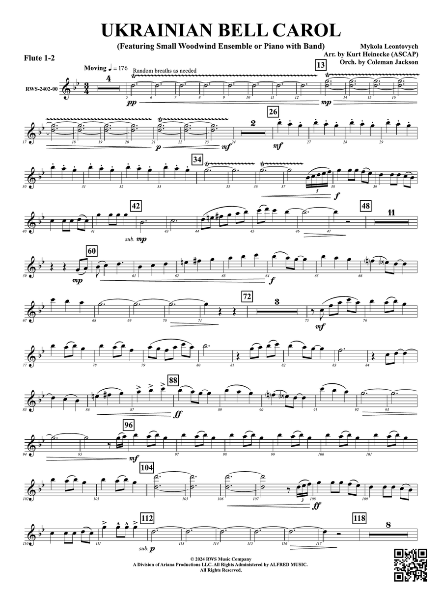 Ukrainian Bell Carol (Featuring a Small Woodwind Ensemble or Piano with Band): 1st & 2nd Flute Woodwind Ensemble scores gallery preview page 1