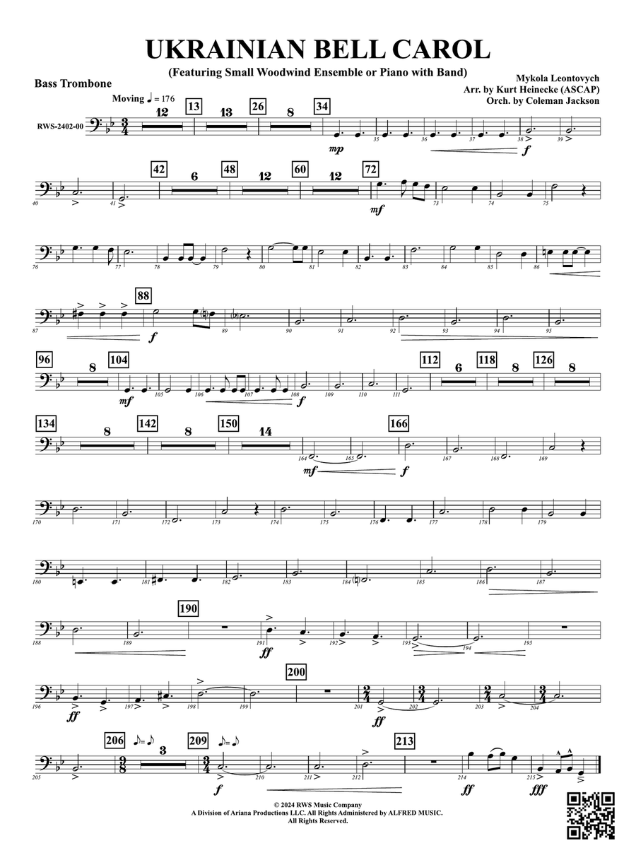Ukrainian Bell Carol (Featuring a Small Woodwind Ensemble or Piano with Band): Bass Trombone Woodwind Ensemble scores gallery preview page 1