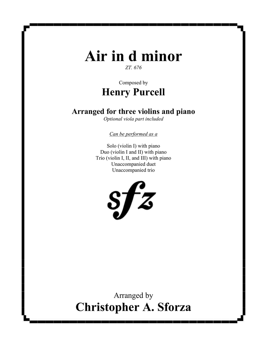 Air in d minor, for three violins and piano Chamber Music scores gallery preview page 1