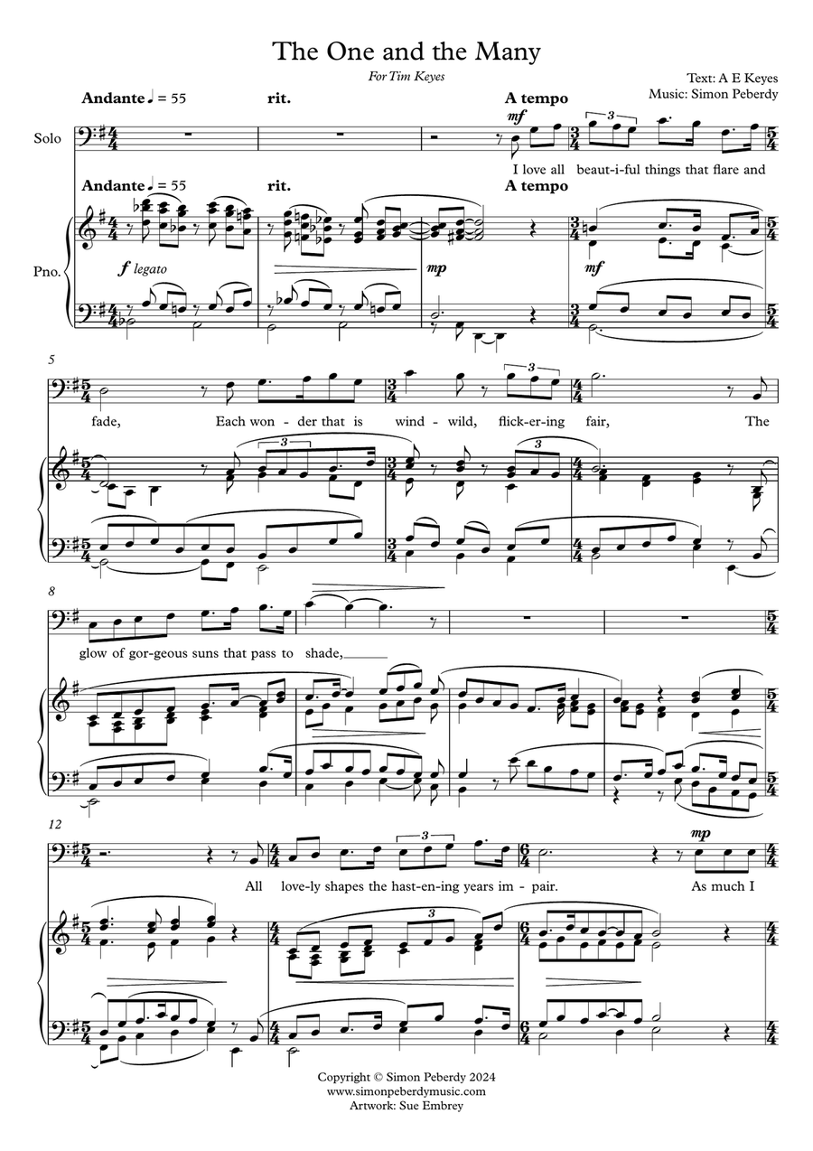 The One and the Many, song for baritone and piano by Simon Peberdy Piano, Vocal scores gallery preview page 2