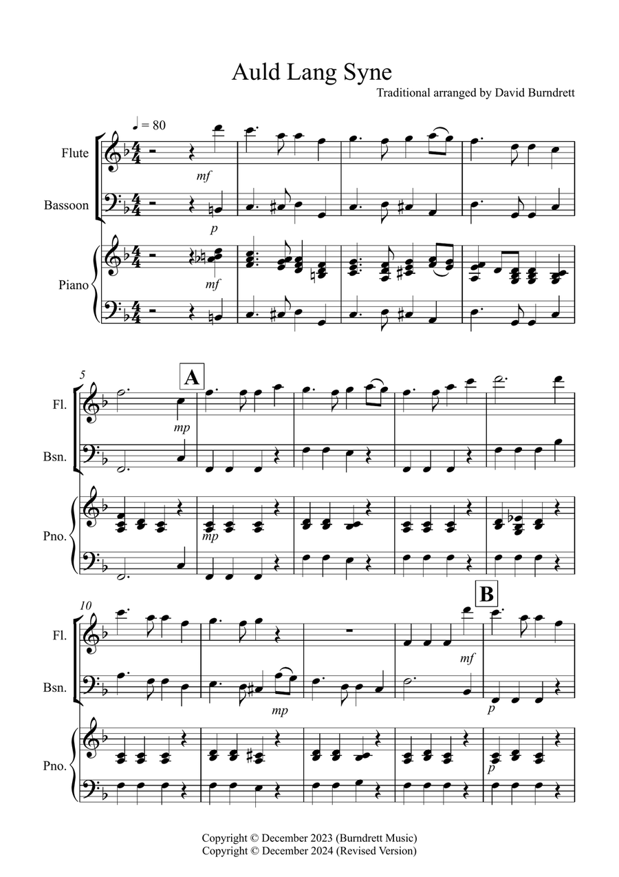 Auld Lang Syne for Flute and Bassoon Duet Woodwind Duet scores gallery preview page 1