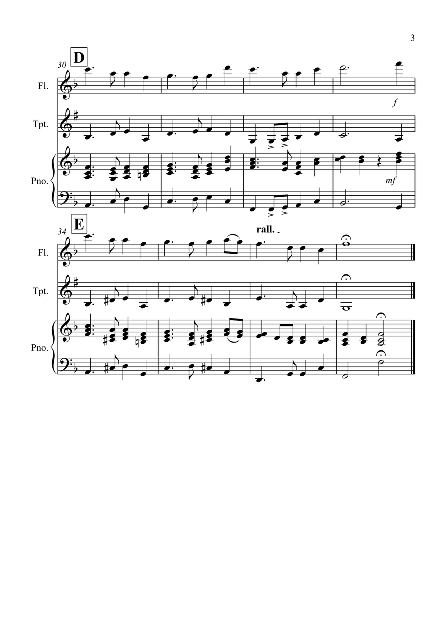 Auld Lang Syne for Flute and Trumpet Duet Flute scores gallery preview page 3
