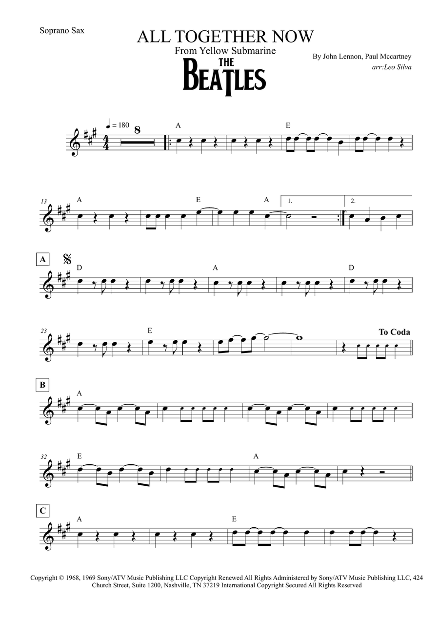 All Together Now Soprano Saxophone scores gallery preview page 1