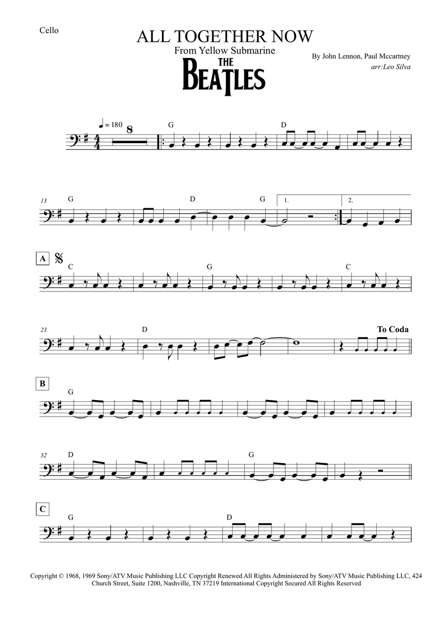 All Together Now Cello Solo scores gallery preview page 1