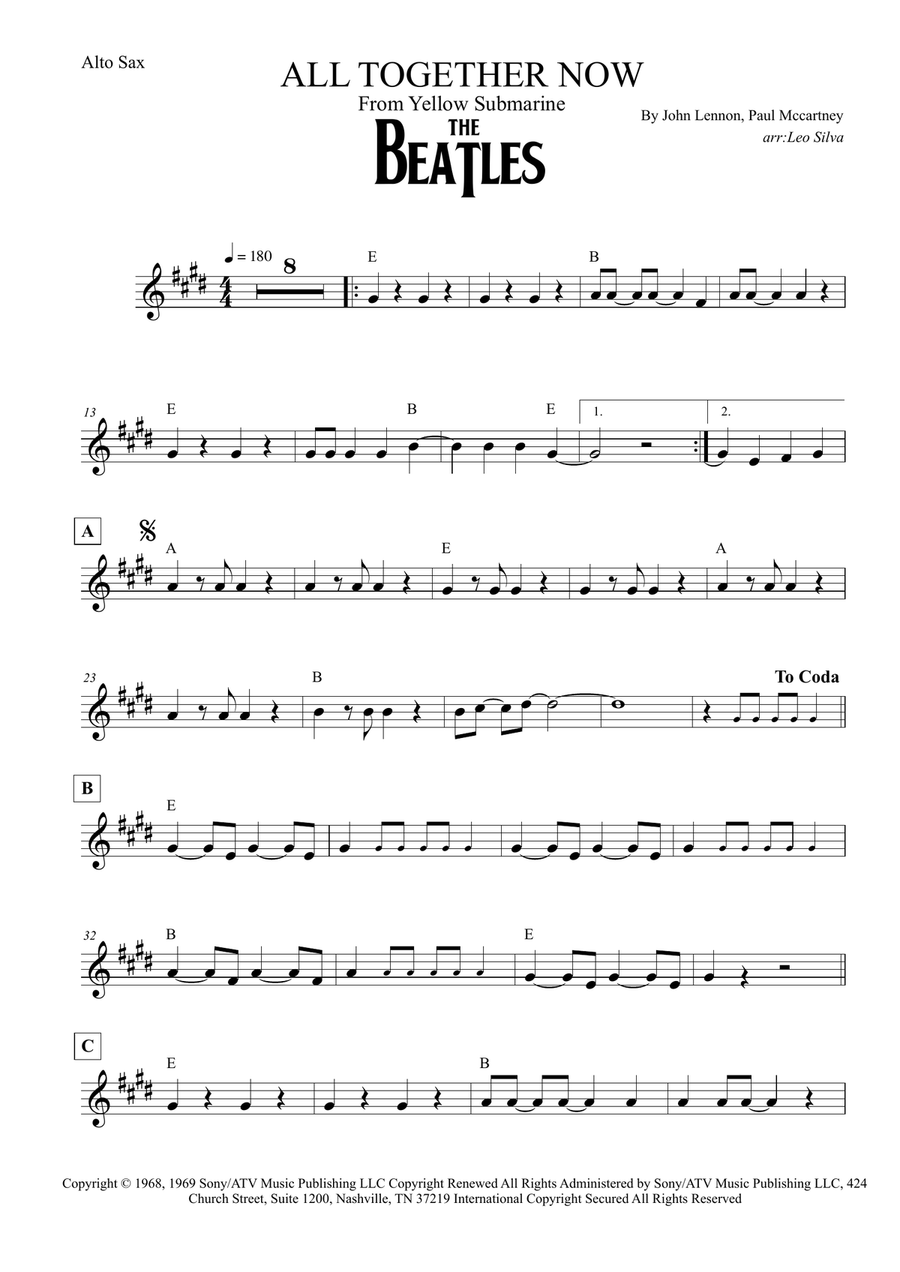 All Together Now Alto Saxophone scores gallery preview page 1