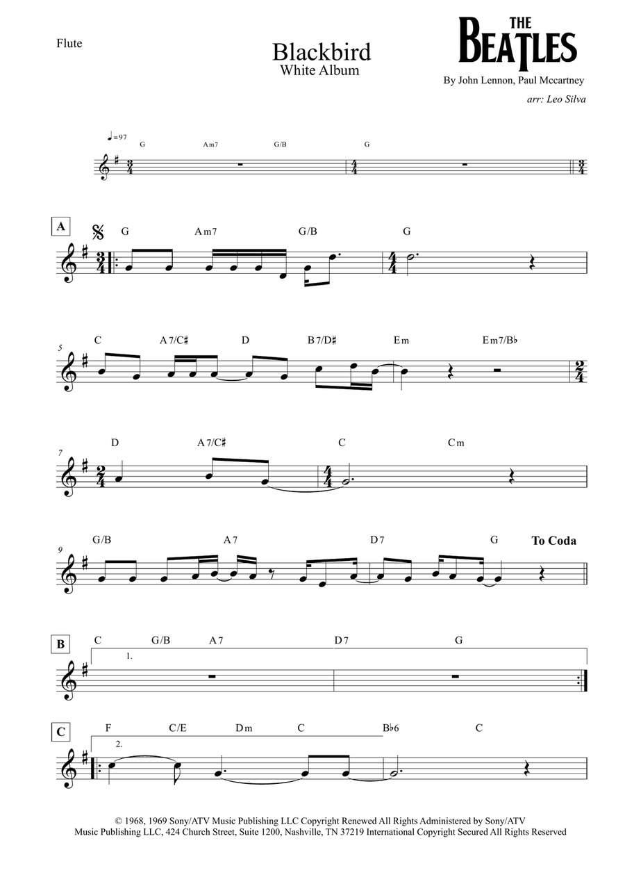 Blackbird Flute Solo scores gallery preview page 1