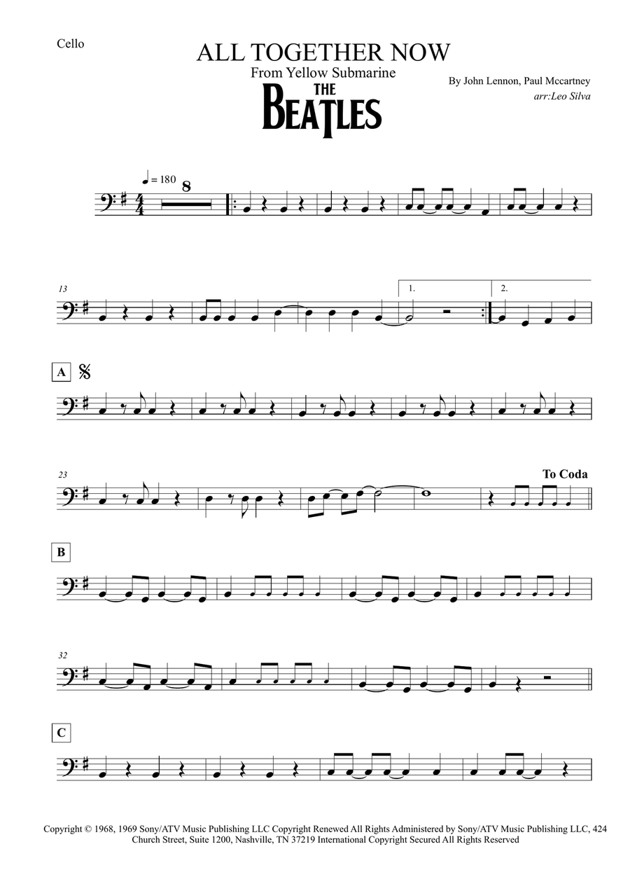 All Together Now Cello Solo scores gallery preview page 1