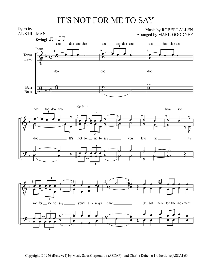 It's Not For Me To Say It's Not For Me To Say TTBB scores gallery preview page 2