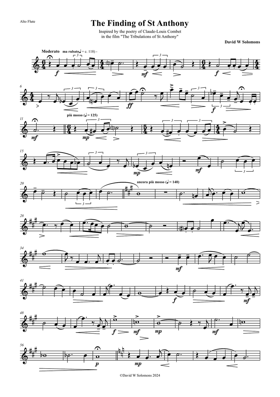 The finding of Saint Anthony for alto flute and guitar Flute scores gallery preview page 5