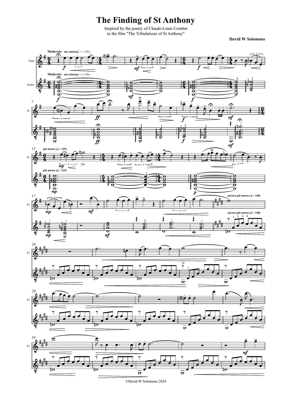 The finding of Saint Anthony for flute and guitar Flute scores gallery preview page 1