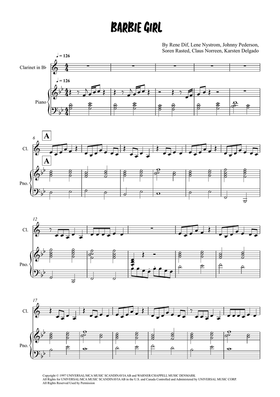 Barbie Girl Barbie Girl Clarinet Solo scores gallery preview page 1