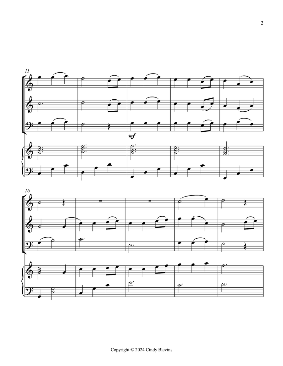 Away In A Manger, for Two Violins, Cello and Piano Piano Quartet scores gallery preview page 3