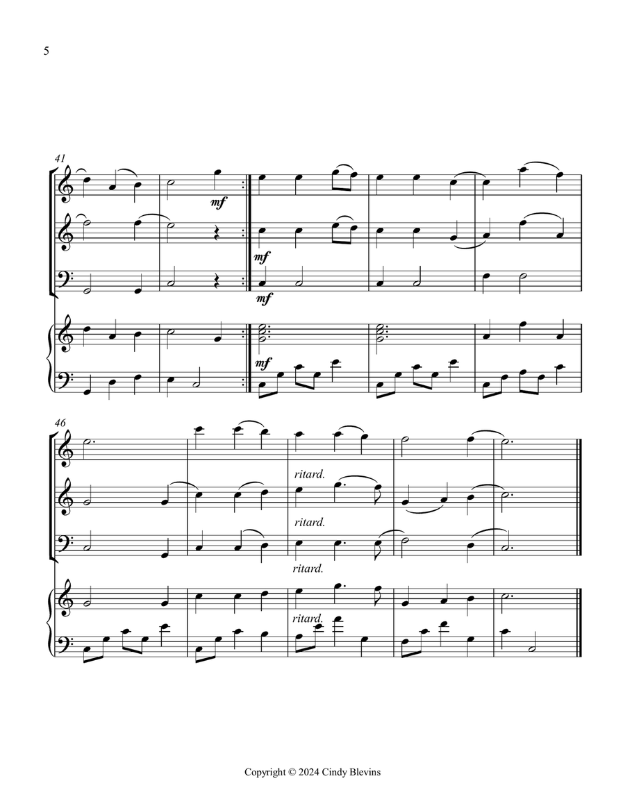Away In A Manger, for Two Violins, Cello and Piano Piano Quartet scores gallery preview page 6
