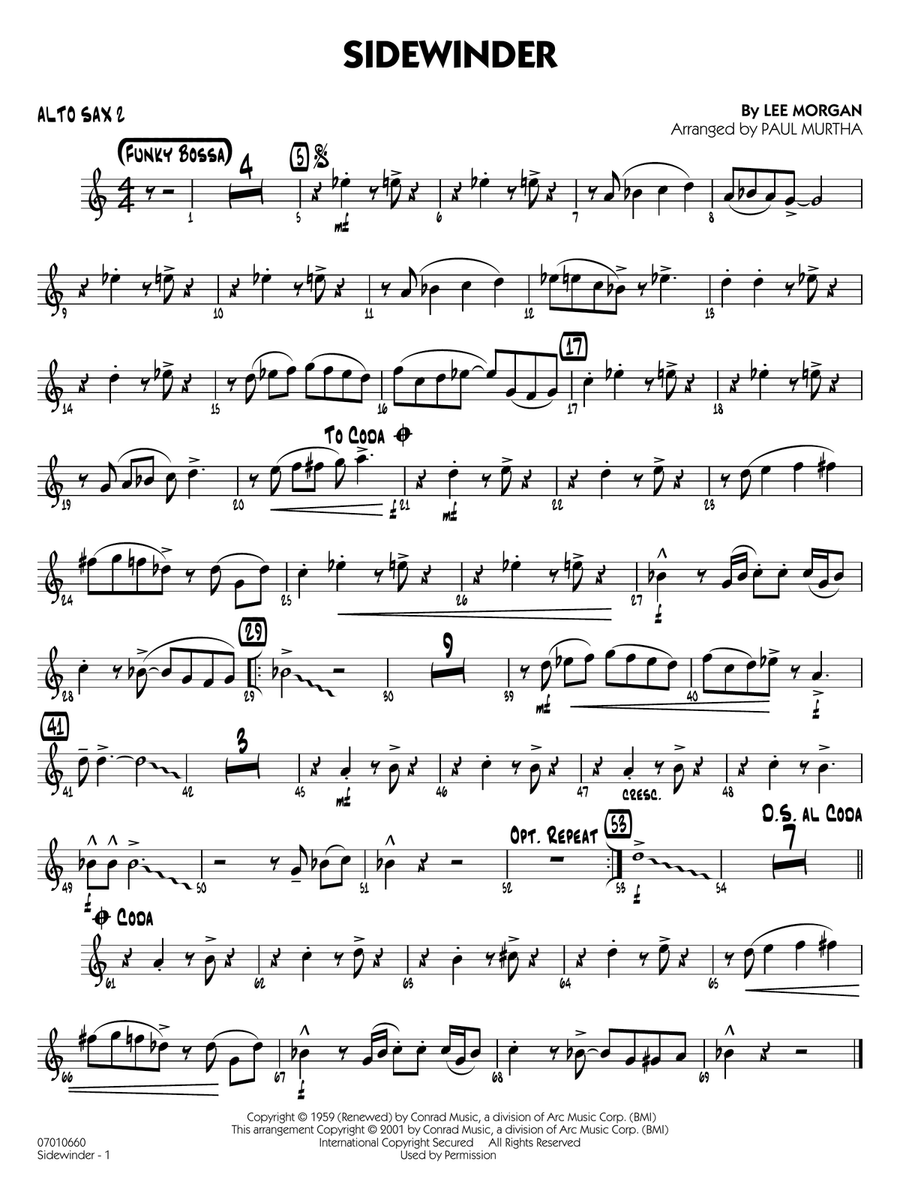 Sidewinder (arr. Paul Murtha) - Alto Sax 2 Jazz Ensemble scores gallery preview page 1