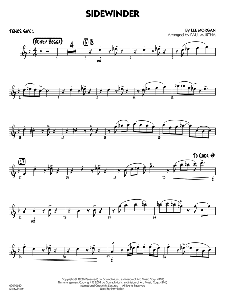 Sidewinder (arr. Paul Murtha) - Tenor Sax 1 Jazz Ensemble scores gallery preview page 1