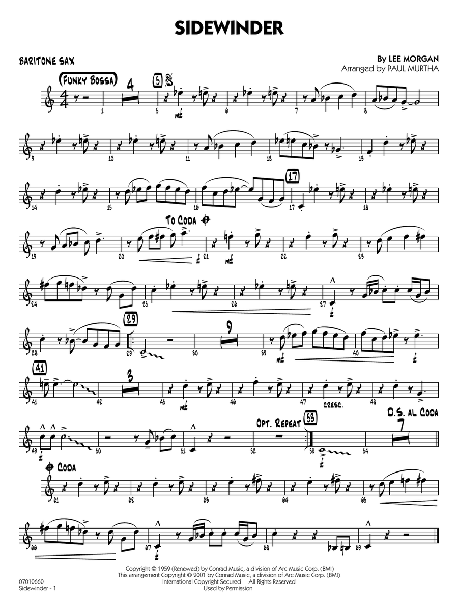 Sidewinder (arr. Paul Murtha) - Baritone Sax Jazz Ensemble scores gallery preview page 1