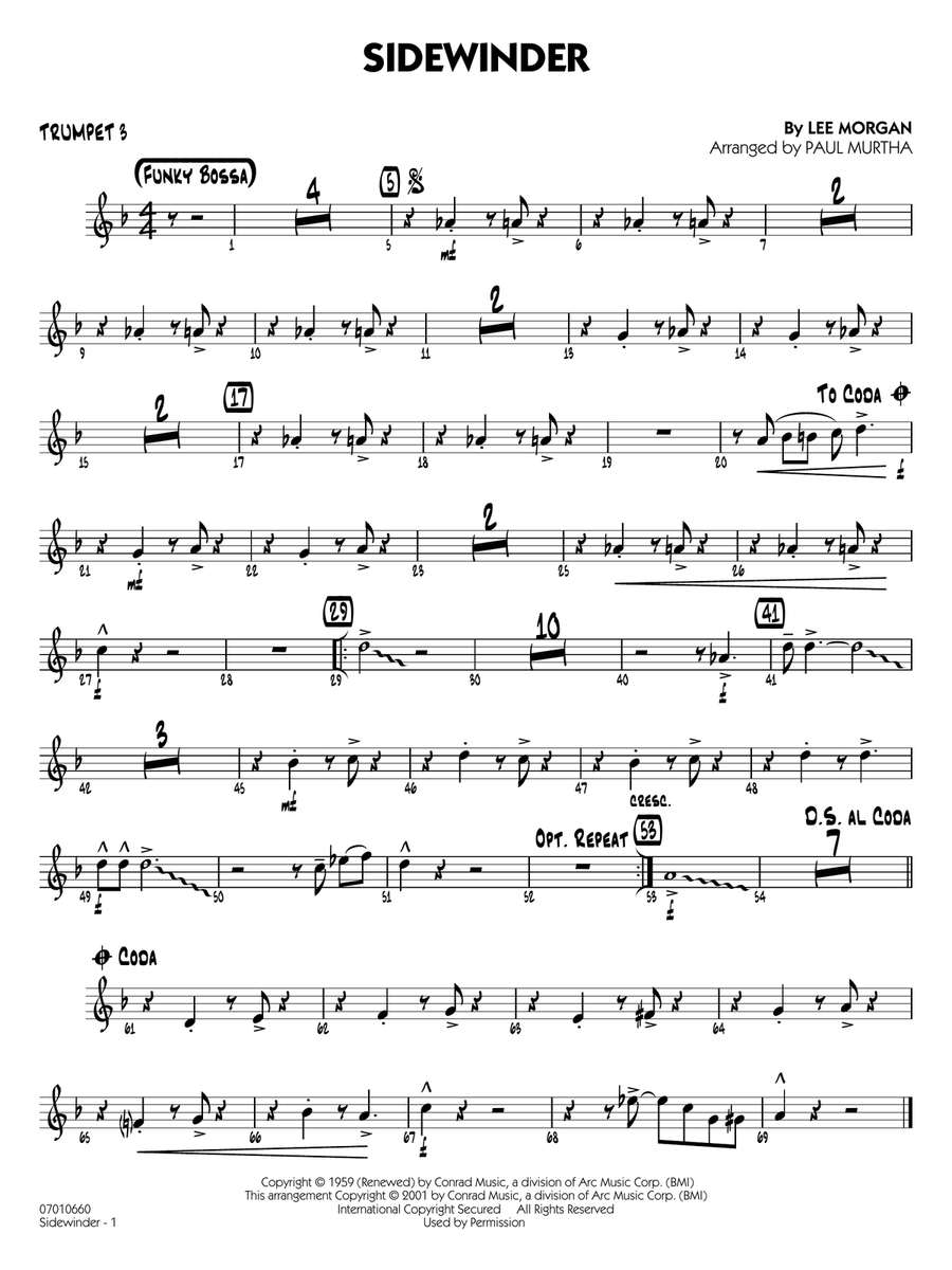 Sidewinder (arr. Paul Murtha) - Trumpet 3 Jazz Ensemble scores gallery preview page 1