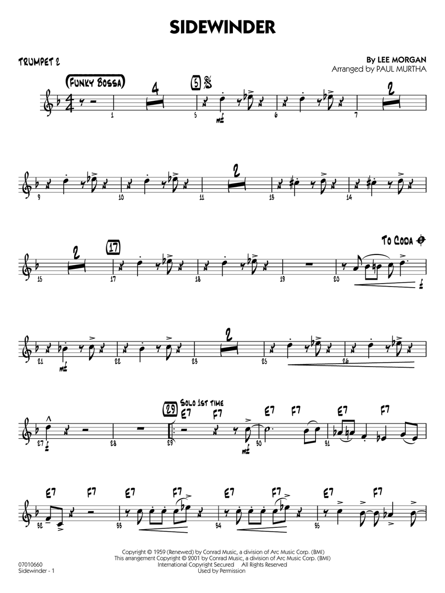 Sidewinder (arr. Paul Murtha) - Trumpet 2 Jazz Ensemble scores gallery preview page 1