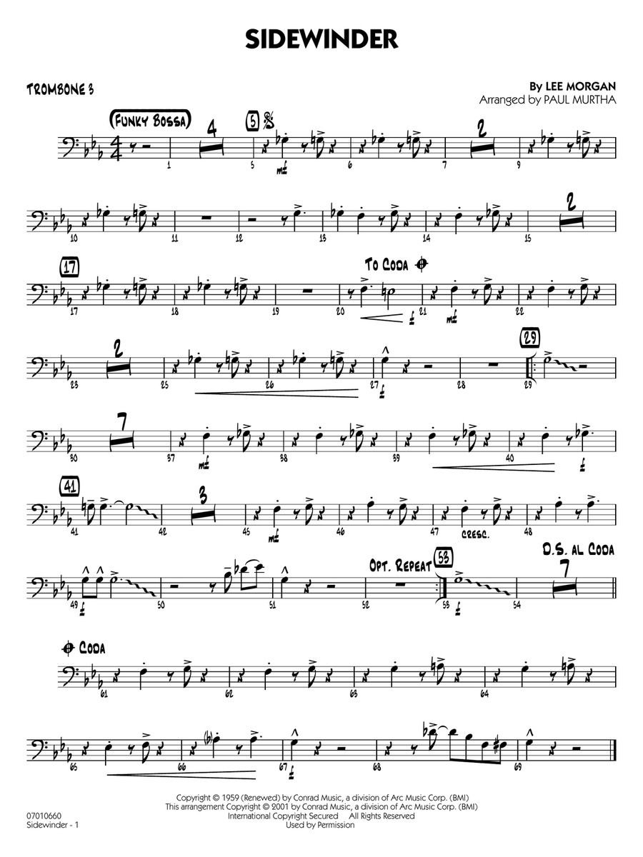Sidewinder (arr. Paul Murtha) - Trombone 3 Jazz Ensemble scores gallery preview page 1