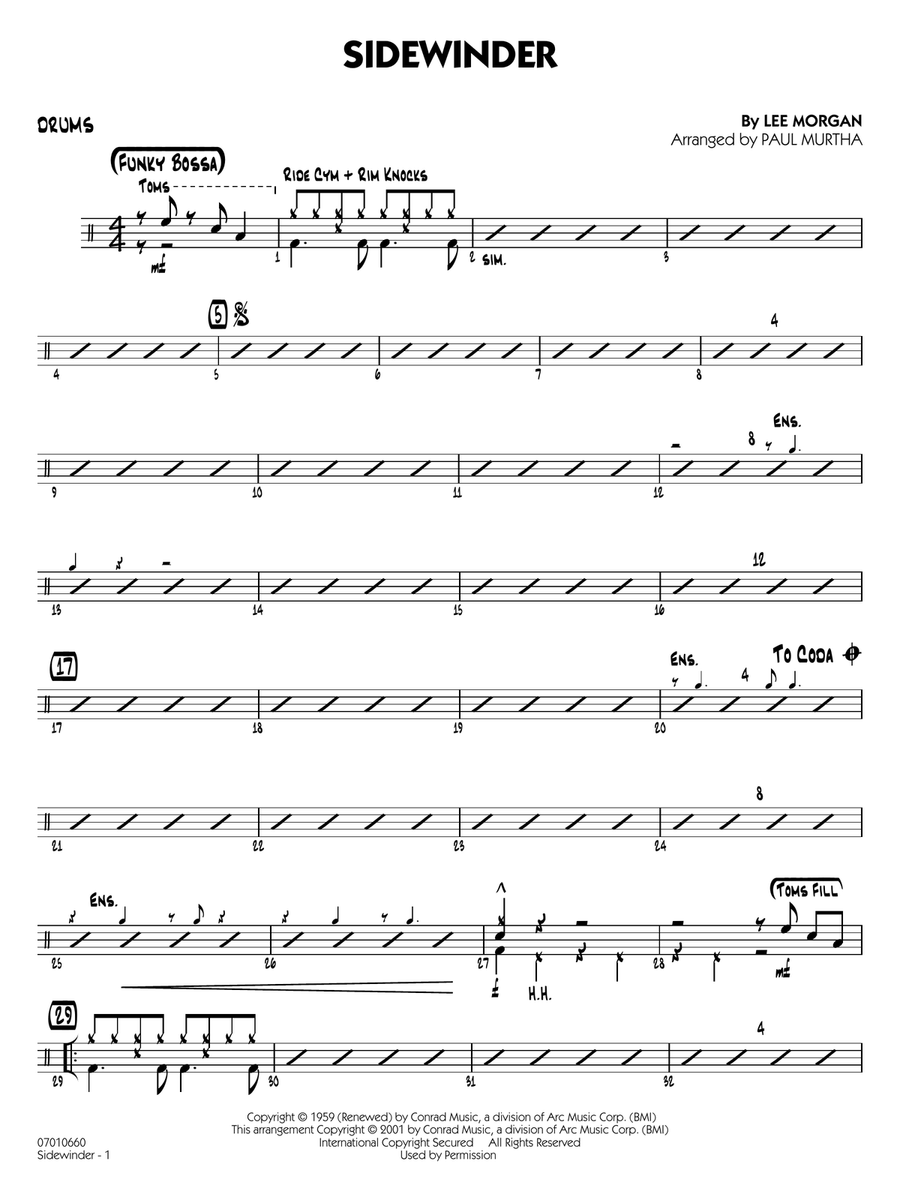 Sidewinder (arr. Paul Murtha) - Drums Jazz Ensemble scores gallery preview page 1