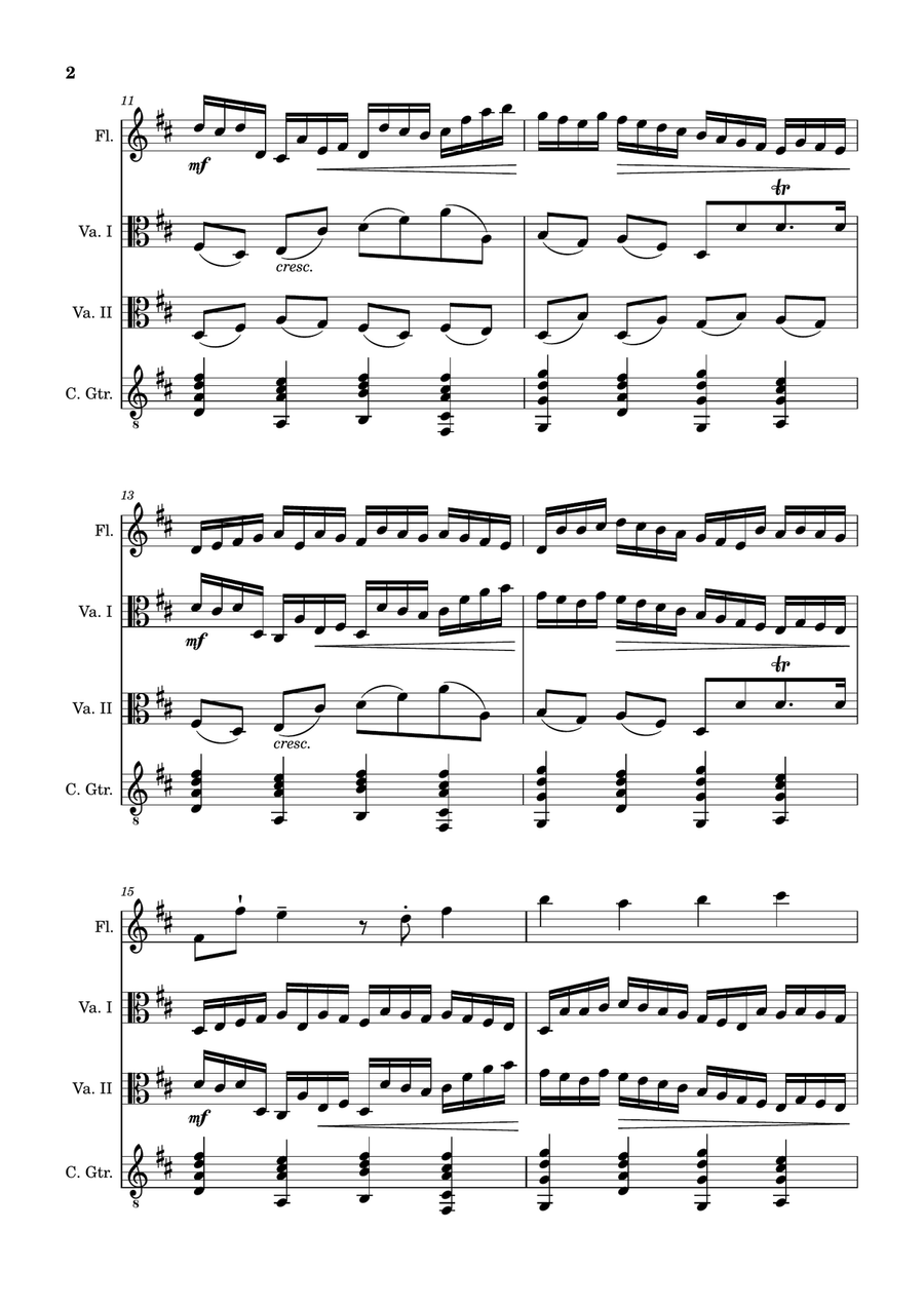 Canon in D Major, P.37; T.337. Arranged for Flute, Viola Duet and Classical Guitar. Score and Parts Small Ensemble scores gallery preview page 2