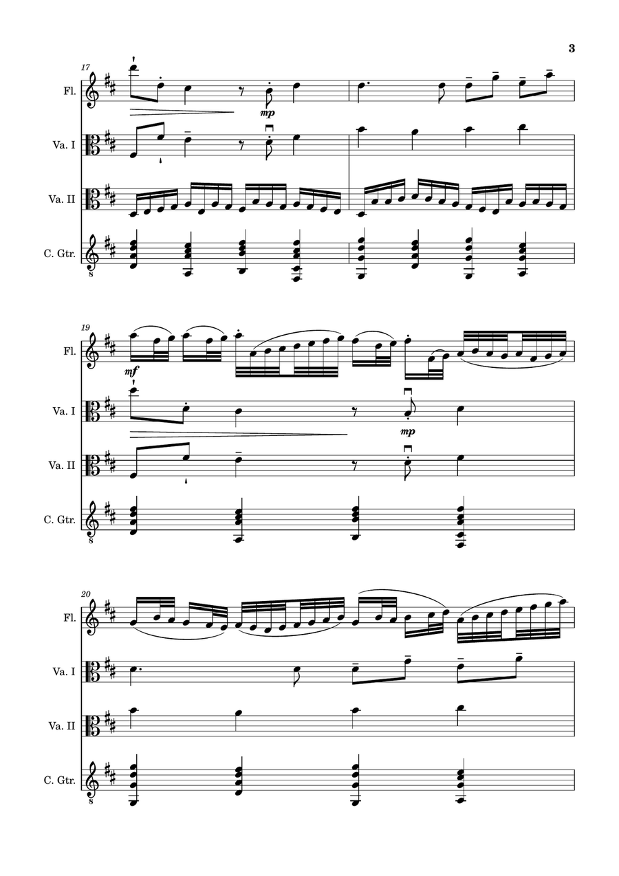 Canon in D Major, P.37; T.337. Arranged for Flute, Viola Duet and Classical Guitar. Score and Parts Small Ensemble scores gallery preview page 3