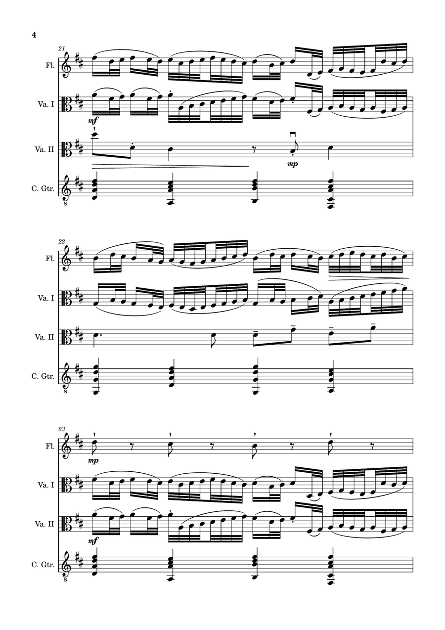 Canon in D Major, P.37; T.337. Arranged for Flute, Viola Duet and Classical Guitar. Score and Parts Small Ensemble scores gallery preview page 4