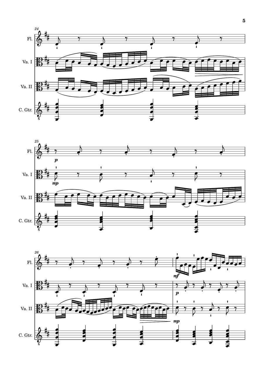 Canon in D Major, P.37; T.337. Arranged for Flute, Viola Duet and Classical Guitar. Score and Parts Small Ensemble scores gallery preview page 5