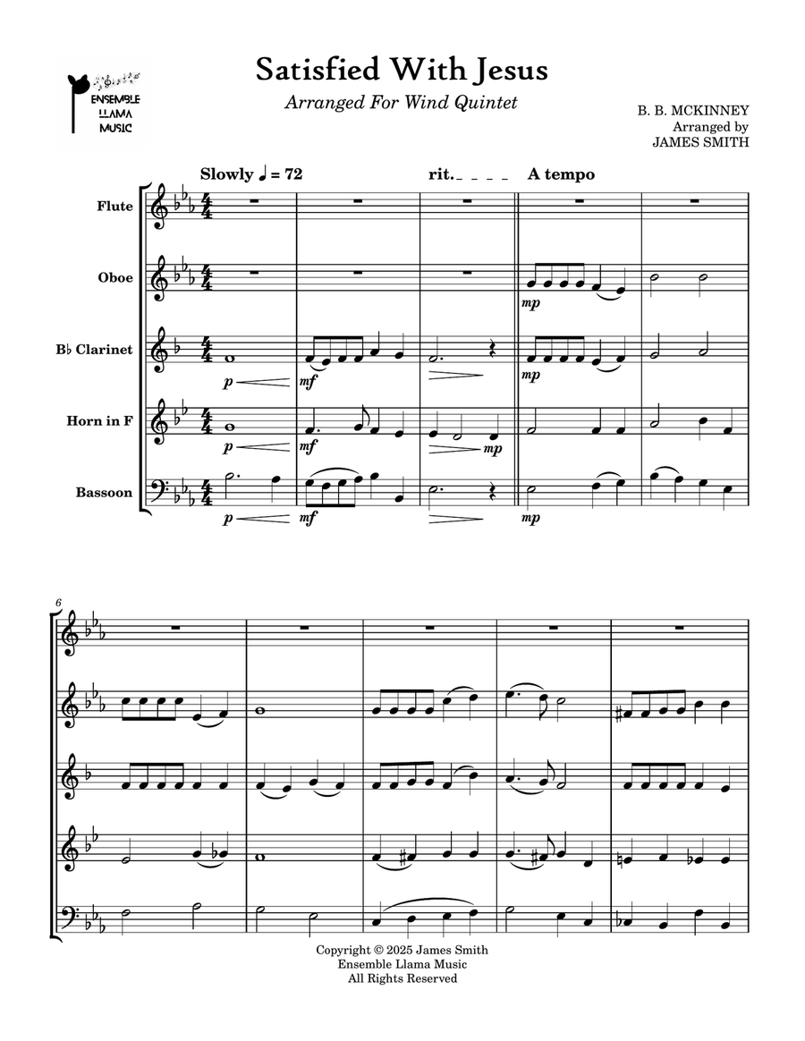 Satisfied With Jesus (Hymn) for Wind Quintet Woodwind Quintet scores gallery preview page 1