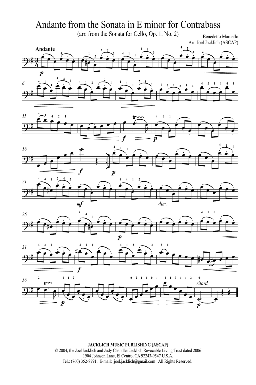 Andante from the Sonata in E minor for Contrabass Chamber Music scores gallery preview page 3