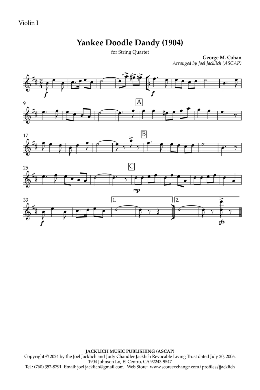 Yankee Doodle Dandy (1904) [Key of D] from the Broadway Musical 