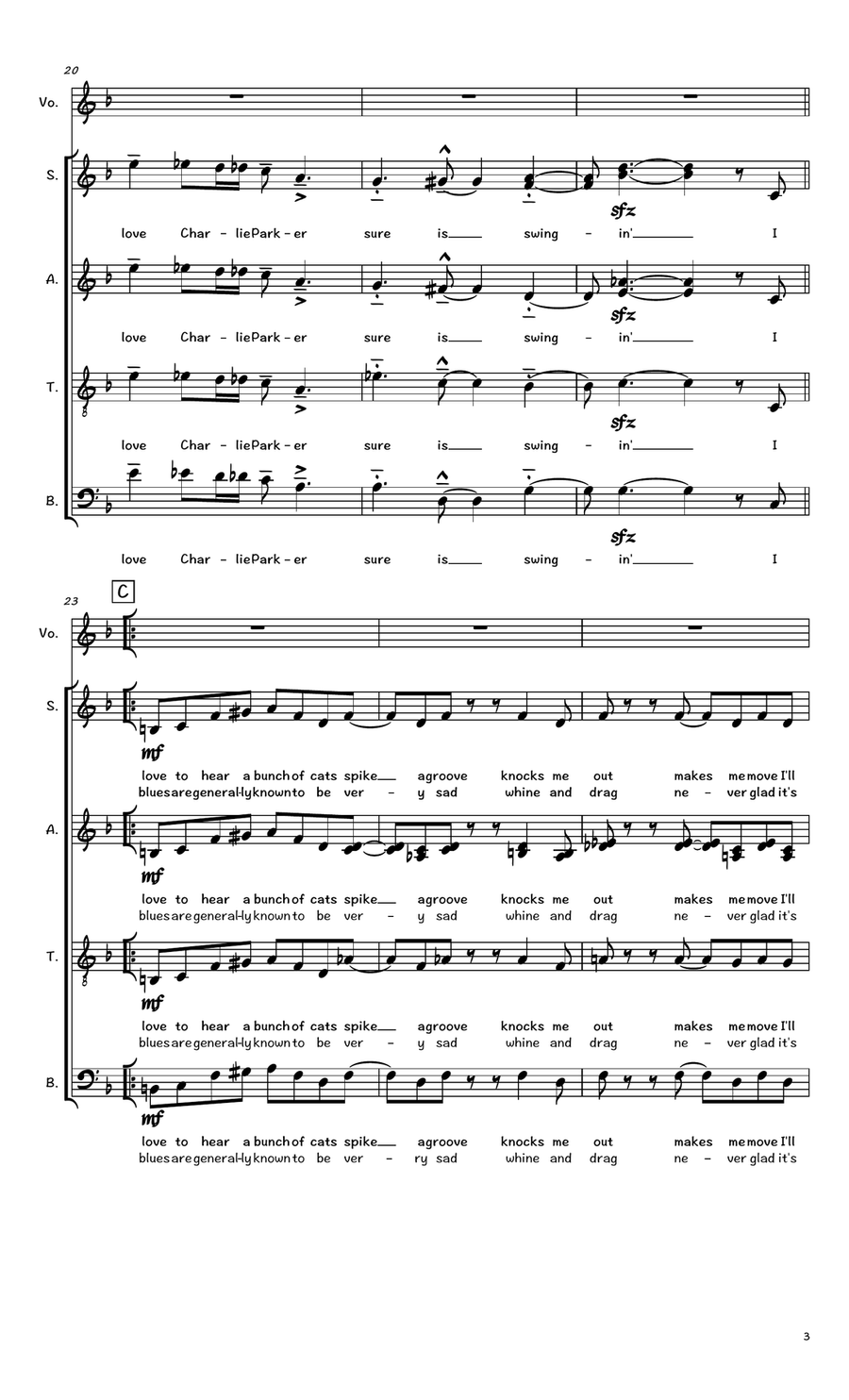 Billie's Bounce (Bill's Bounce) 4-Part scores gallery preview page 3