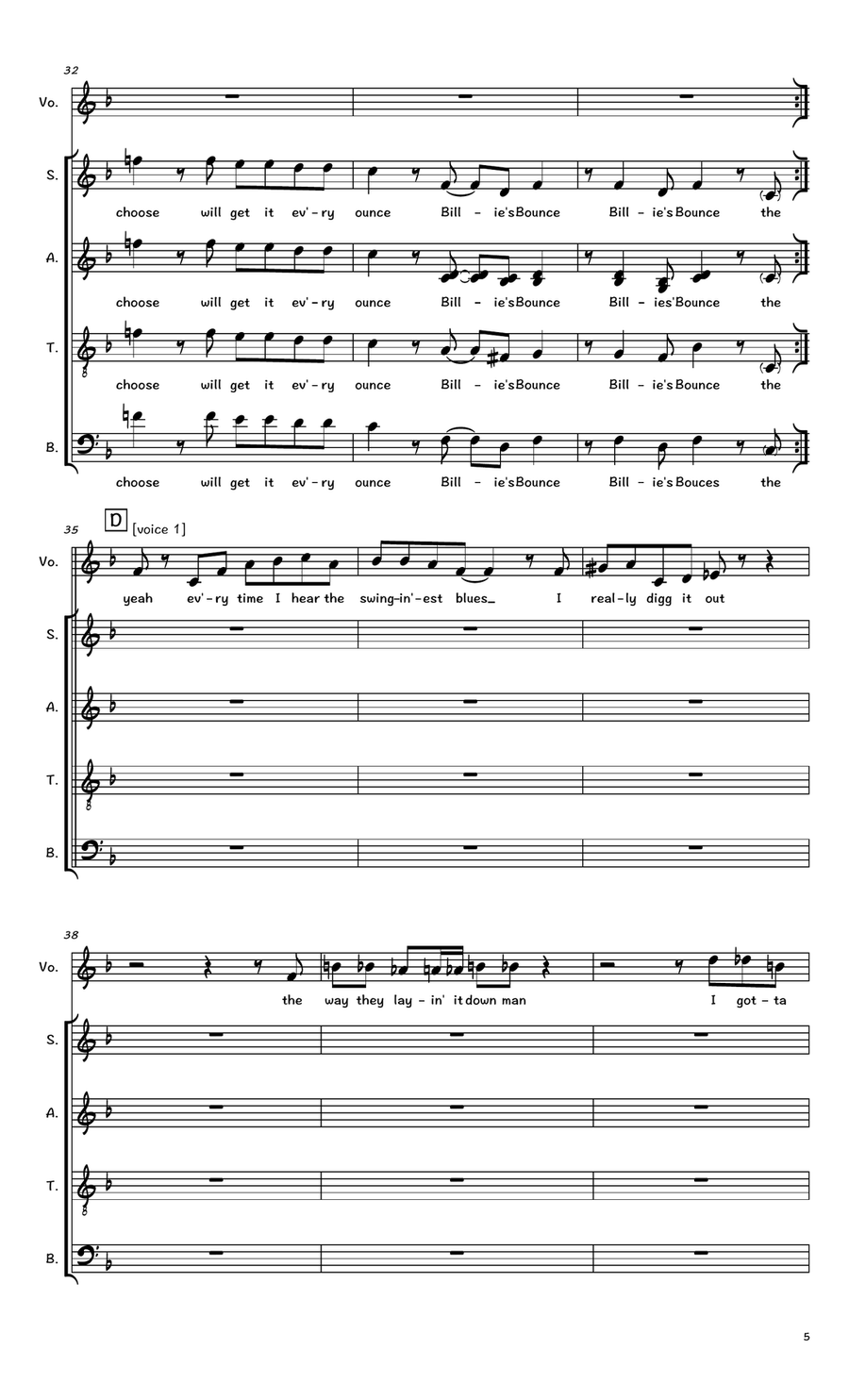 Billie's Bounce (Bill's Bounce) 4-Part scores gallery preview page 5