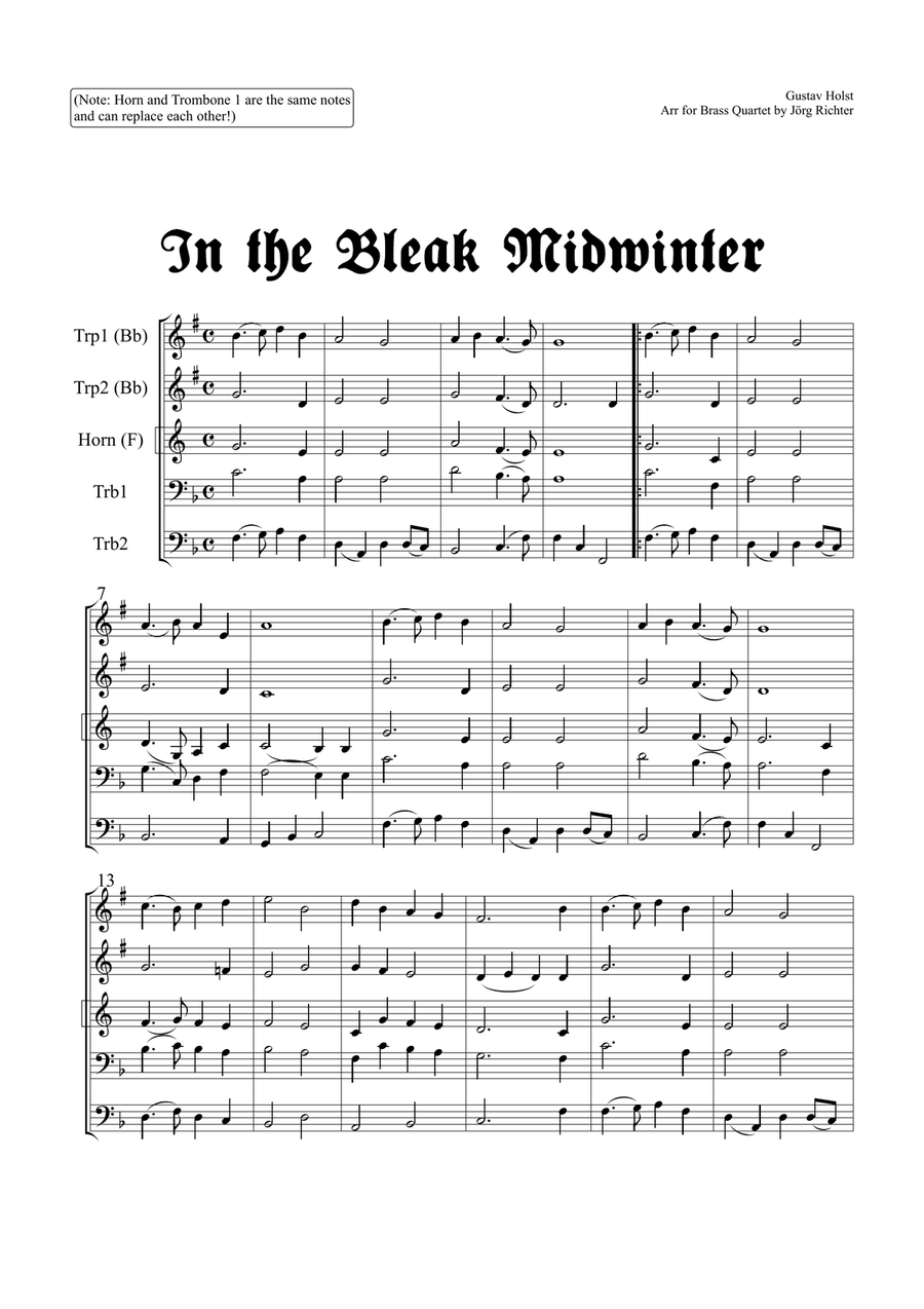 In the Bleak Midwinter for Brass Quartet Brass Quartet scores gallery preview page 2