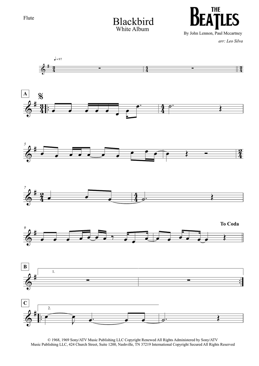 Blackbird Flute Solo scores gallery preview page 1