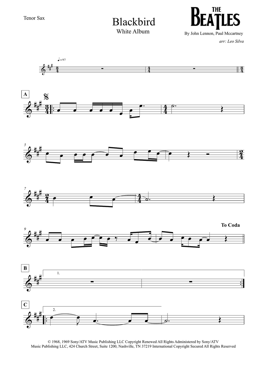 Blackbird Tenor Saxophone scores gallery preview page 1