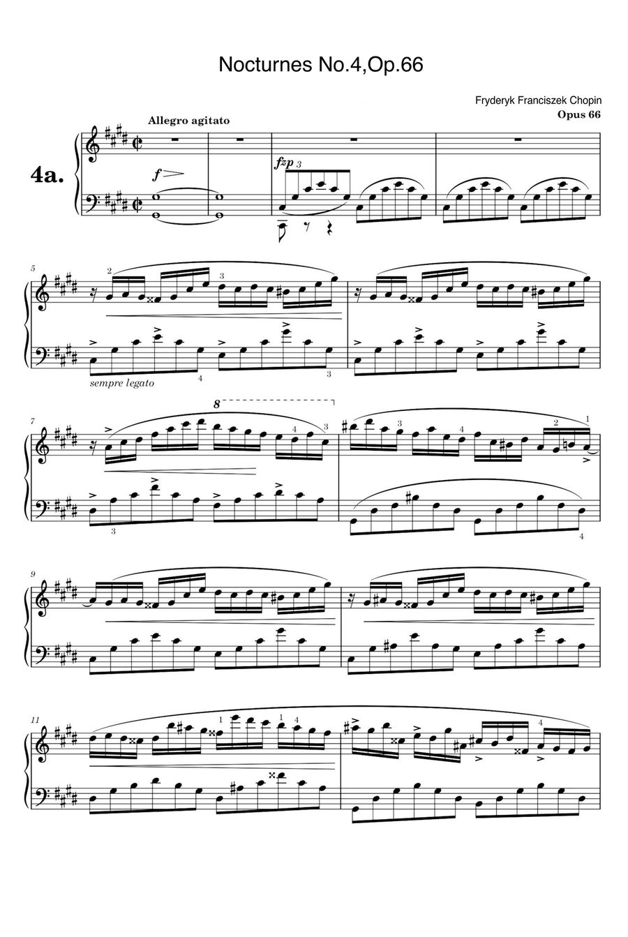 Nocturnes No.4,Op.66 - Fryderyk Franciszek Chopin Piano Solo scores gallery preview page 1